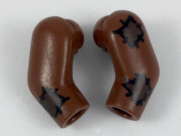 Lego Arm, (Matching Left and Right) Pair with Dark Brown Patches Pattern / Reddish Brown
