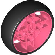 Lego Wheel 43 x 14 with 4 Spokes, Axle Hole, and Black Integral Tire / Coral