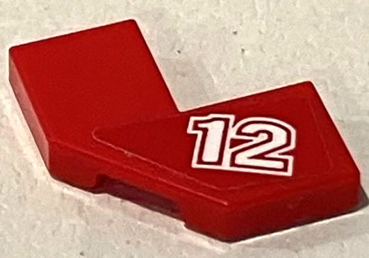 Lego Tile, Modified Facet 2 x 2 with White '12' Pattern Model Left Side (Sticker) - Set 75889 / Red