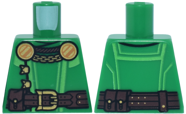 Lego Torso Robe with Lime Trim, Dark Brown Belt with Pouch, Gold Buckle, Chain and Clasps Pattern