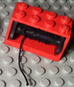 Lego String Reel 2 x 4 x 2 Holder with Black Drum with Black String (4209 / 4208 / x77)