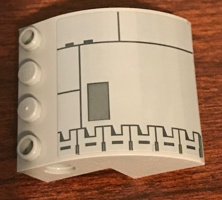Lego Slope, Curved 4 x 4 x 2 with 4 Studs and Pin Holes with SW Resistance Bomber Fuselage Pattern Model Right Side (Sticker) - Set 75188 / Light Bluish Gray