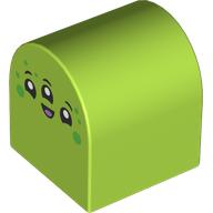 Lego Duplo Brick 2 x 2 x 2 Curved Top with Alien Face with Three Eyes Print / Lime