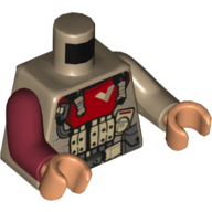 Lego Torso, Odd Arms, Armor with Large Red Collar, Belt with Pouches Print (Baze Malbus), Left Dark Tan Arm, Right Dark Red Arm, Nougat Hands / Dark Tan