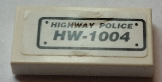 Lego Tile 1 x 2 with 'HIGHWAY POLICE HW-1004' Pattern (Sticker) - Set 8152