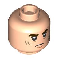 Lego Minifig Head Neville Longbottom, Thick Dark Brown Eyebrows, Scars, Determined / Buck Teeth Print / Light Nougat