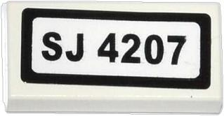 Lego Tile 1 x 2 with 'SJ 4207' Pattern (Sticker) - Set 4207 / White