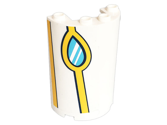 Lego Cylinder Half 2 x 4 x 5 with 1 x 2 Cutout with Bright Light Orange Stripes and Medium Azure Window Pattern Model Left Side (Sticker) - Set 41232 / White