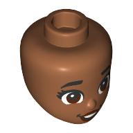 Lego Minidoll Head, Black Eyebrows, Reddish Brown Eyes, Wide Open, Dark Red Lips / Sienna Brown