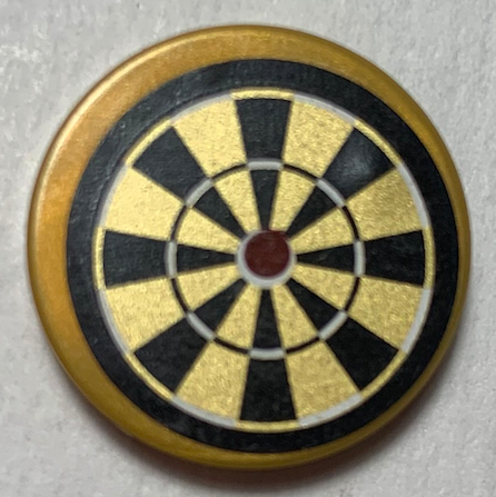 Lego Tile, Round 2 x 2 with Bottom Stud Holder with Pearl Gold and Black Dart Board Pattern (Sticker) - Set 70812 / Pearl Gold