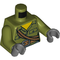 Lego Torso Shirt, Pocket, Belt, Robe Around Chest Print, Olive Green Arms, Dark Bluish Gray Hands / Olive Green