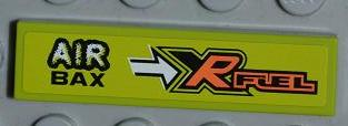 Lego Tile 1 x 4 with 'AIR BAX' and 'XR FUEL' Pattern Model Left Side (Sticker) - Set 8186