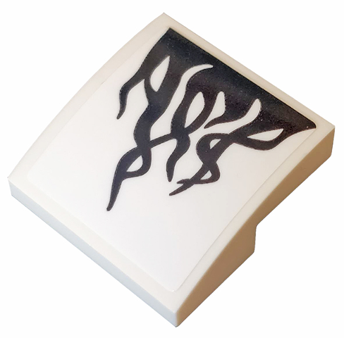 Lego Slope, Curved 2 x 2 x 2/3 with Black Tendrils Pattern (Sticker) - Set 76163 / White
