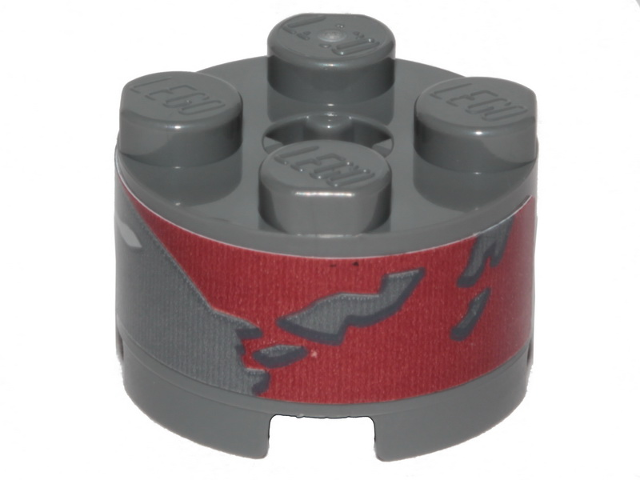 Lego Brick, Round 2 x 2 with Axle Hole with SW Landspeeder Dark Red Peeling Paint Pattern (Sticker) - Set 75271