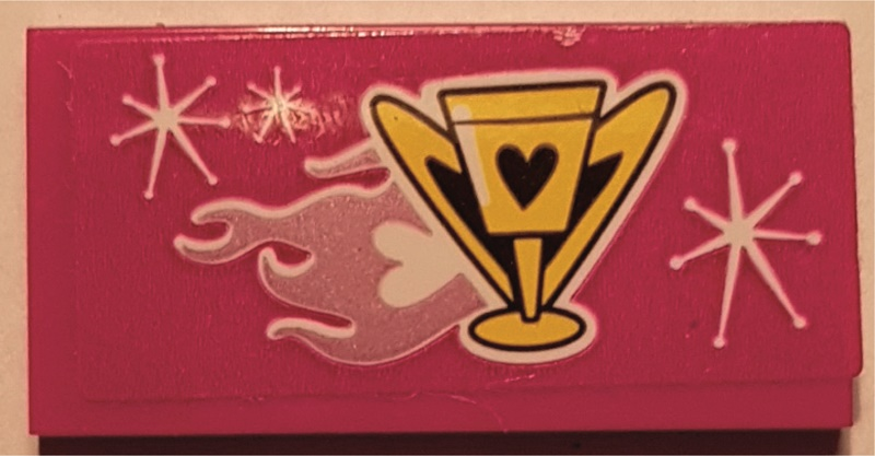 Lego Tile 2 x 4 with Flaming Goblet Pattern (Sticker) - Set 41352 / Magenta