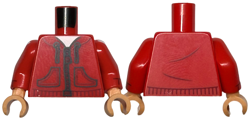 Lego Torso Hoodie with Pockets, Dark Red Zipper and Trim over White Shirt Pattern / Red Arms with White Stripes and Dark Red Cuffs Pattern / Nougat Hands