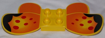 Lego Duplo Butterfly Wings with Studs 2 x 2, Black Tips, Dark Orange Background and Red Spots Print