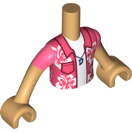 Lego Minidoll Torso Boy with Coral Shirt with Flowers, White Shirt, Tooth as Pendant Print, Warm Tan Arms and Hands