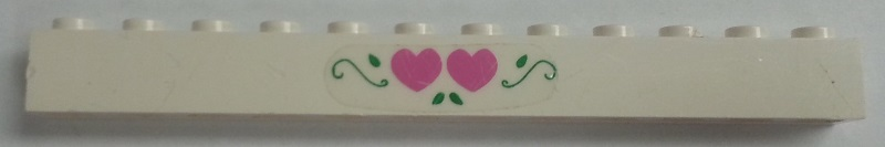 Lego Brick 1 x 12 with Two Dark Pink Hearts and Green Leaves Pattern (Sticker) - Set 5890