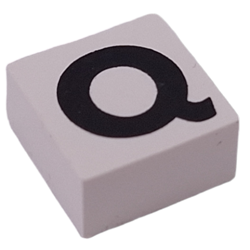 Lego Modulex Tile 2 x 2 with Black 'Q' Print, Black Internal Lining, White Dot / Modulex White