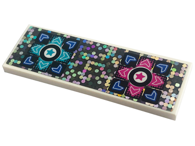 Lego Tile 2 x 6 with Blue, Dark Pink and Medium Azure Directional Arrows and Stars on Holographic Background Pattern (Sticker) - Set 41708