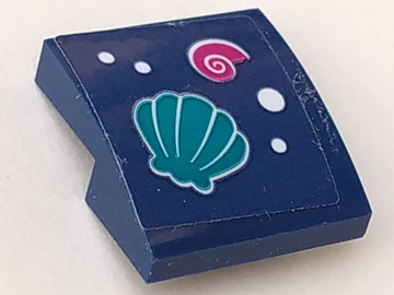 Lego Slope, Curved 2 x 2 x 2/3 with Dark Turquoise and Magenta Shells and 4 White Spots Pattern (Sticker) - Set 41364 / Dark Blue