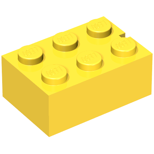Lego Brick 2 x 3 without Bottom Tubes, Slotted (with 1 slot) / Yellow