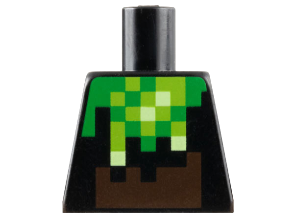 Lego Torso Pixelated Bright Green, Lime, and Yellowish Green Slime, Dark Brown Stomach Pattern / Black