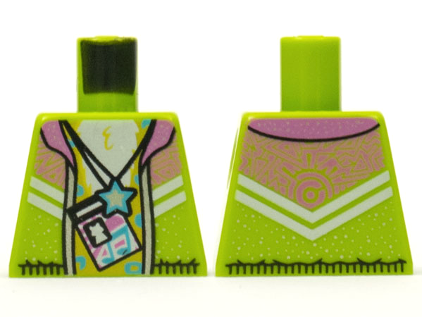 Lego Torso Jacket with Dark Pink Collar, Yellow Chest, ID Card, Medium Azure Rosettes and Star Pendant Necklace Pattern / Lime