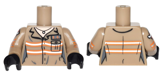 Lego Torso Ghostbusters Jumpsuit Female with 'E.G.' ID Badge and Necklace Pattern / Dark Tan Arms with Ghostbusters Pattern / Black Hands