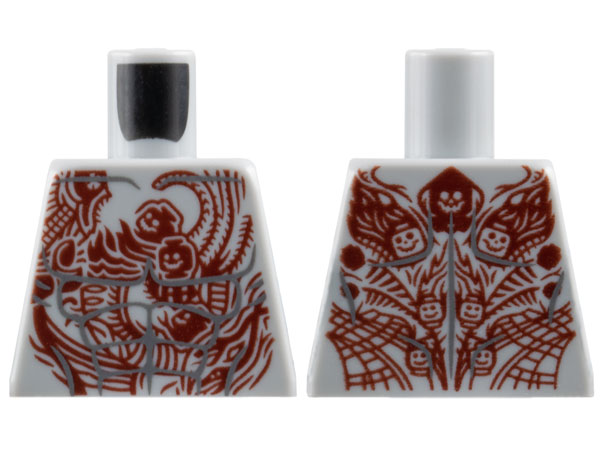 Lego Torso with Dark Bluish Gray Muscles Outline, Dark Red Tattoos with Skeleton Heads Pattern / Light Bluish Gray