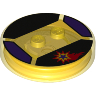 Lego Function Brick Round 4 x 4 x 2/3 with 2 Studs and Red, Yellow and Dark Purple Shooting Star Print