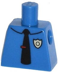 Lego Torso Simpsons Police Shirt with Collar, Tan Badge, Black Tie with Red Clip Pattern / Blue