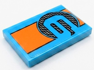 Lego Tile 2 x 3 with Orange Stripe and Number 6 in Black and Silver Carbon Fiber Circle Pattern (Sticker) - Set 76905 / Medium Azure