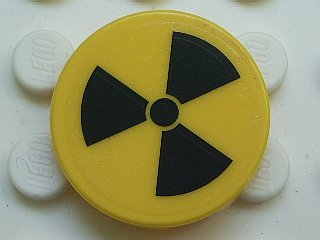 Lego Tile, Round 2 x 2 with Black Radioactivity Warning Pattern (Sticker) - Set 5980