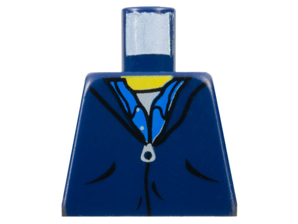 Lego Torso Jacket with Pockets and Zipper over Blue Button Up Shirt and White Undershirt, Yellow Neck Pattern / Dark Blue