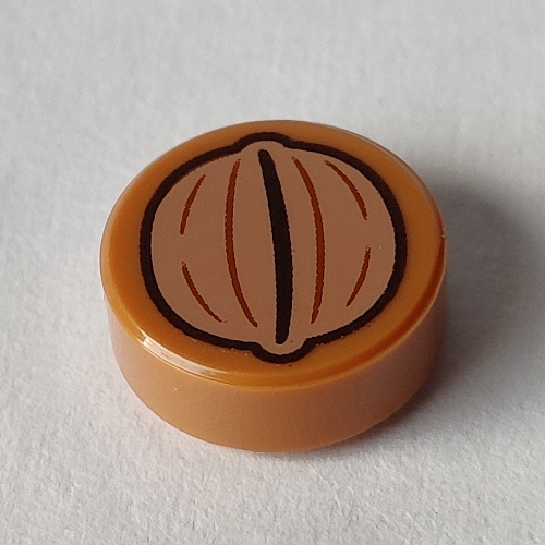 Lego Tile Round 1 x 1 with Walnut print / Medium Nougat