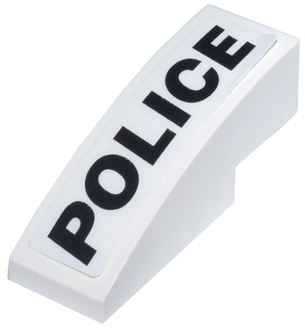 Lego Slope, Curved 3 x 1 with Black 'POLICE' Pattern Model Left Side (Sticker) - Set 8152 / White