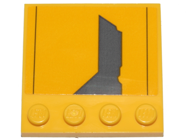 Lego Tile, Modified 4 x 4 with Studs on Edge with Dark Bluish Gray Jedi Starfighter Pattern Model Right Side (Sticker) - Set 75214 / Yellow
