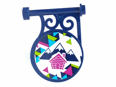 Lego Road Sign Round on Pole with Flat Top Attachment with Mountains and Cabin Pattern on Both Sides (Stickers) - Set 41323