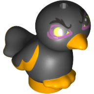 Lego Animal, Bird, Feet Joined, Orange Beak, Feet, Yellow Eyes with Dark Purple Circles Print / Black