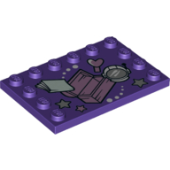 Lego Plate Special 4 x 6, Studs on 3 Edges with Treasure Chest, Space Helmet, and Book Print / Dark Purple