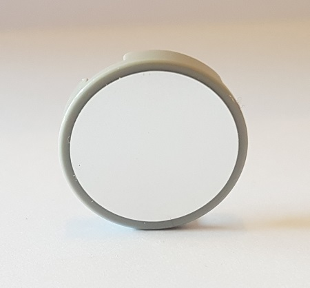 Lego Tile, Round 2 x 2 with Bottom Stud Holder with Mirrored (Mirror) Circle Pattern (Sticker) - Set 10269 / Light Bluish Gray