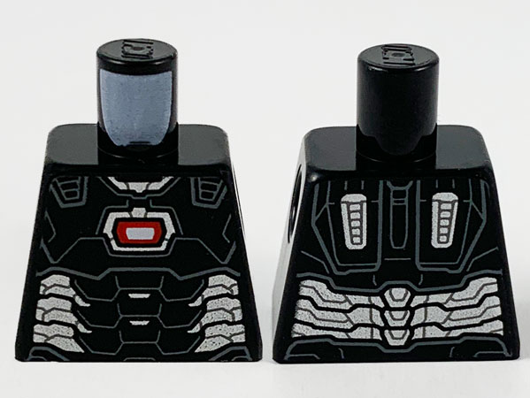Lego Torso Armor, Dark Bluish Gray Panel Lines, Red Arc Reactor and Silver Trim Pattern / Black