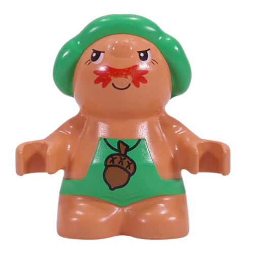 Lego Duplo Figure Little Forest Friend, Male, Green Overalls with Acorn Necklace Print (Grumpy Toadstool)