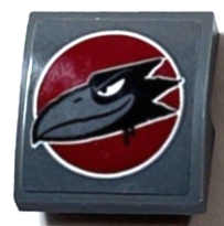 Lego Slope, Curved 2 x 2 x 2/3 with Black Raven Head on Dark Red Circle Background Pattern (Sticker) - Set 60208 / Dark Bluish Gray
