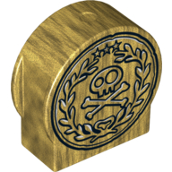 Lego Duplo Brick 1 x 3 x 2 Round Top, Cut Away Sides with Skull and Crossbones in Laurel Wreath Print