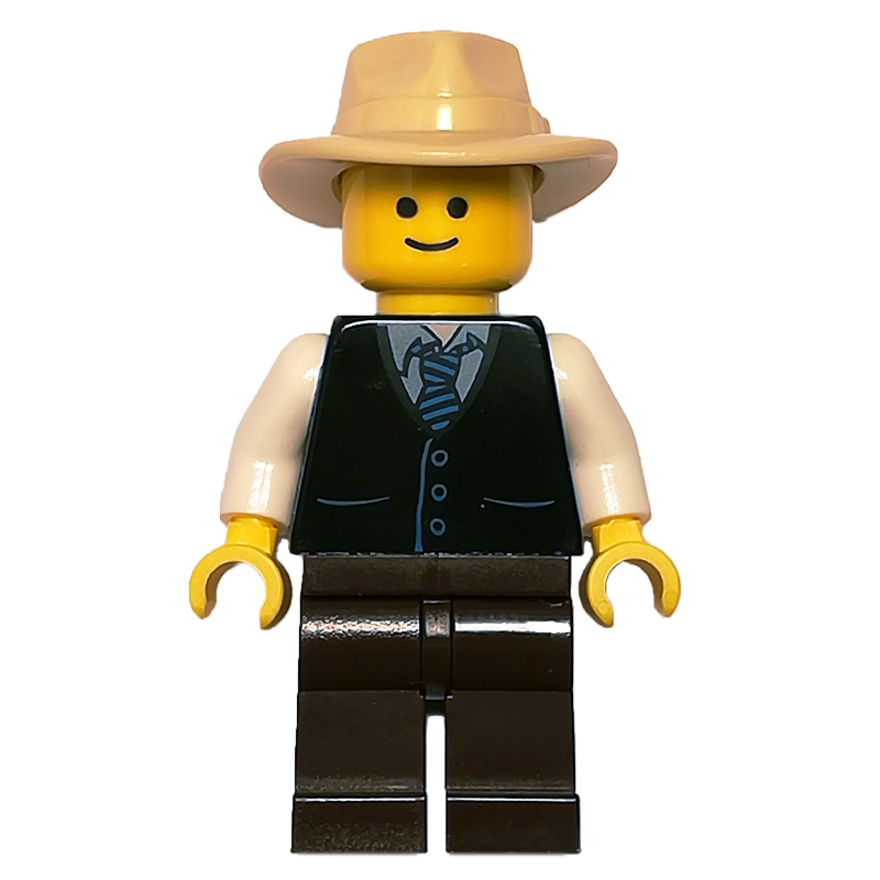 Lego Black Torso Jacket, Dark Brown Legs, Tan Hat