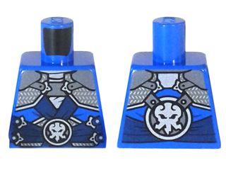 Lego Torso Ninjago Dark Blue Straps, Silver Armor, Clasps and Lightning Emblem Pattern / Blue