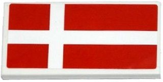 Lego Tile 2 x 4 with Danish Flag Pattern (Sticker) - Set 75912 / White